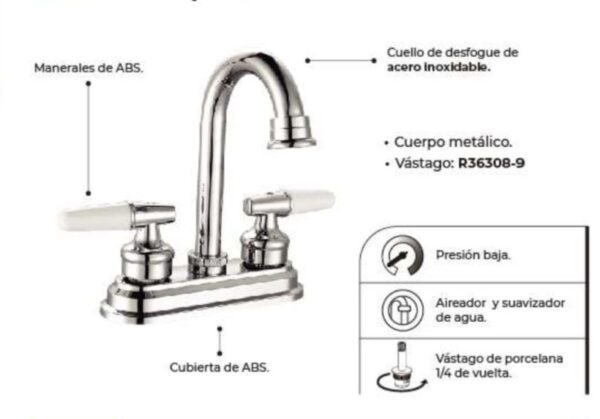 Mezcladora para lavabo 4” venus - Imagen 2