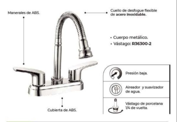 Mezcladora para lavabo 4” AURA - Imagen 2