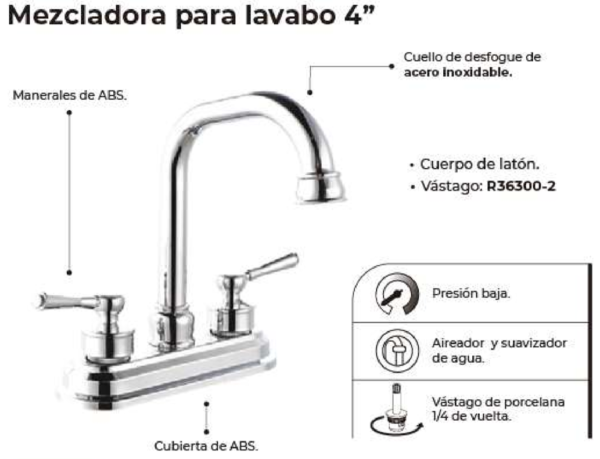 Mezcladora para Lavabo 4” 36095 - Imagen 2