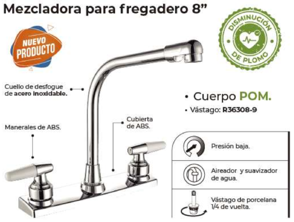 Mezcladora para Fregadero 8" POSEIDON - Imagen 3