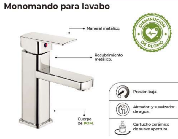 Monomando Corta para Lavabo AURORA - Imagen 2