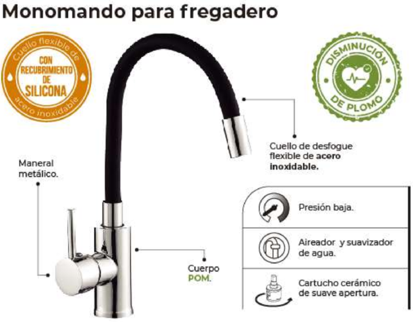 Monomando para Fregadero HERMES - Imagen 3