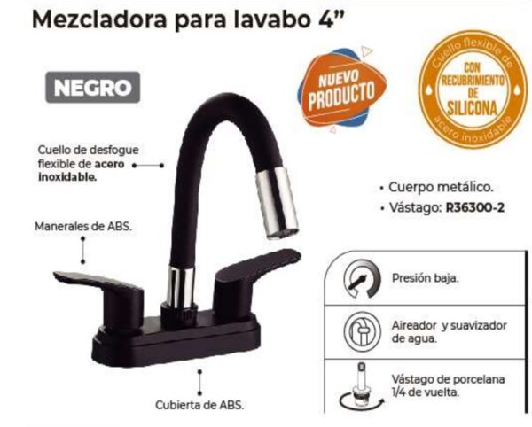 Mezcladora para lavabo 4” LUA - Imagen 2